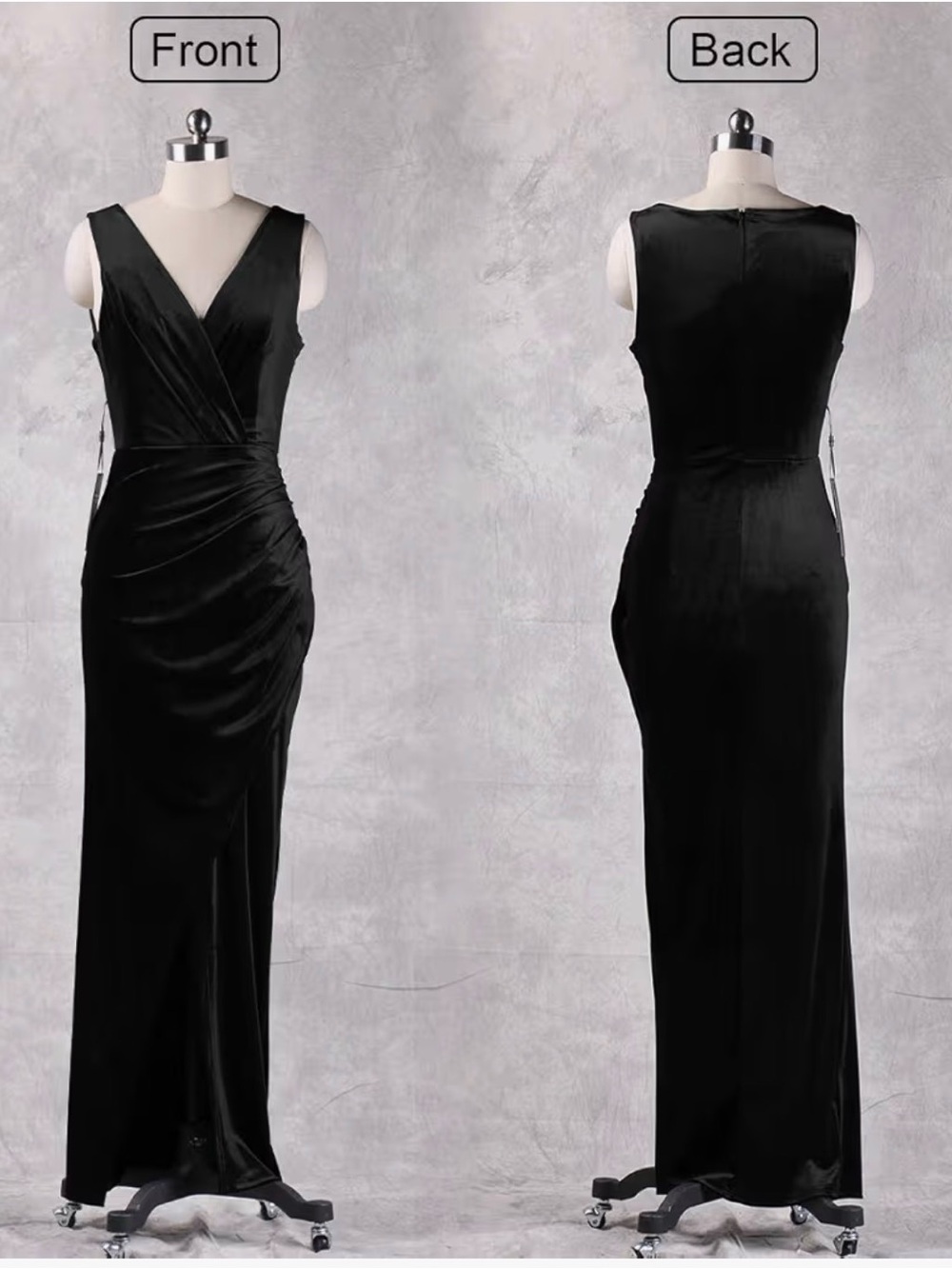 Black Velvet Maxi Dress Wrap Slit Classic Sleeveless Evening Wedding Bridesmaid